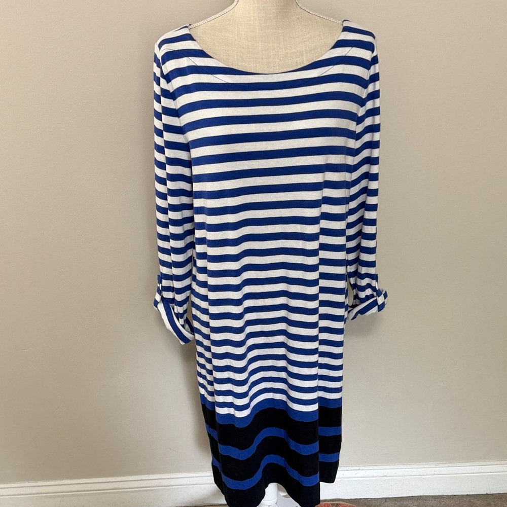 Jones New‎ York Blue and White Striped Long Sleeve Dress